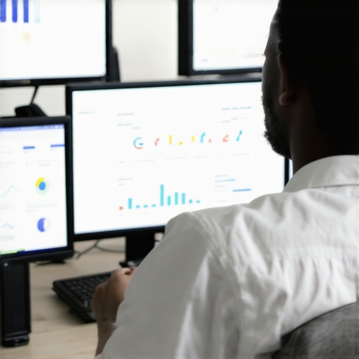 Expert Analyzing GMB Metrics Personal SEO expert reviewing GMB analytics on computer screens