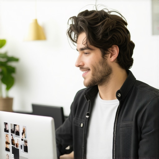 Business owner optimizing Google My Business profile with new photos and reviews