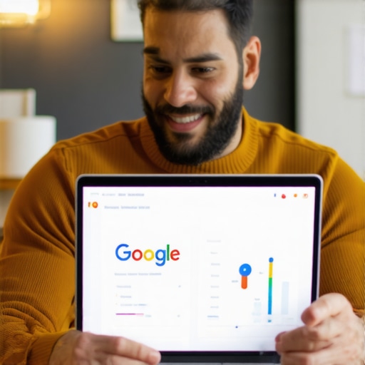 Business owner analyzing GMB analytics on laptop