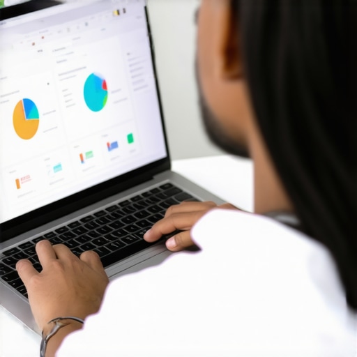 Person managing Google My Business profile using SEO software and analytics dashboards.