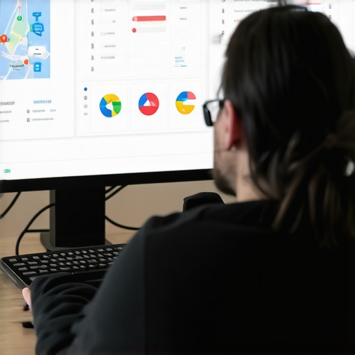 Person analyzing GMB analytics on a computer screen during an emergency