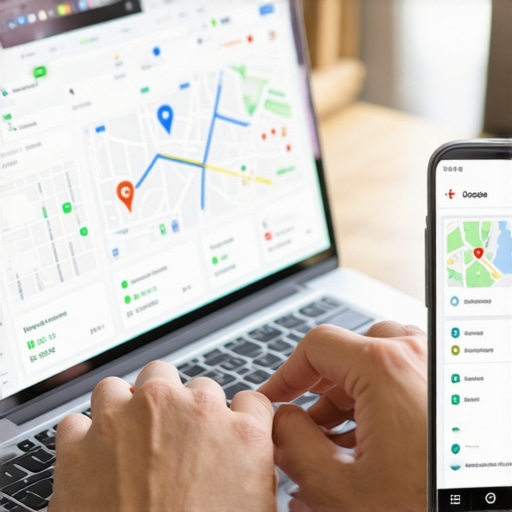 Person reviewing Google Maps ranking data on a laptop and smartphone.