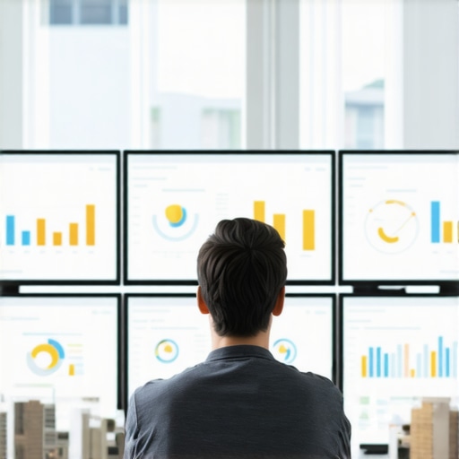 A professional reviewing local SEO and GMB performance analytics on computer screens.