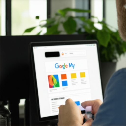 Business owner updating Google My Business profile on a laptop