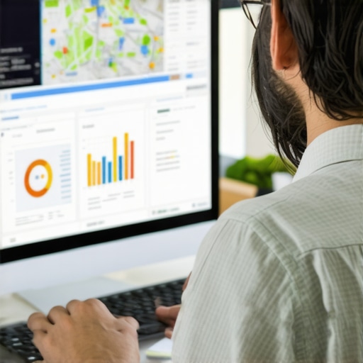 Business owner analyzing SEO recovery data on a digital screen.