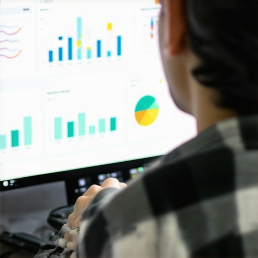 Analyzing Google My Business Data Business owner reviewing GMB insights and metrics on screen.