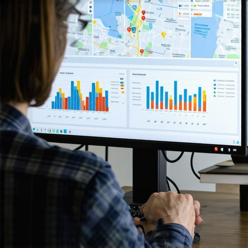 Analyzing Local SEO Data Digital marketer reviewing local SEO analytics on a computer monitor.