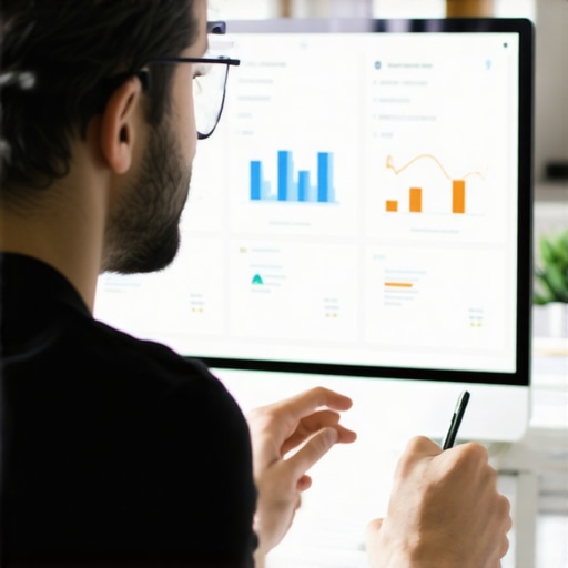 Digital Marketer Analyzing SEO Results Person reviewing local SEO analytics dashboards on a computer screen.