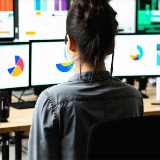 Digital Tools for GMB Maintenance A workspace featuring computers and analytics dashboards for managing Google My Business