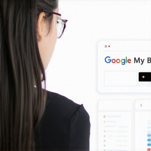 Business owner reviewing local search metrics on a computer screen.