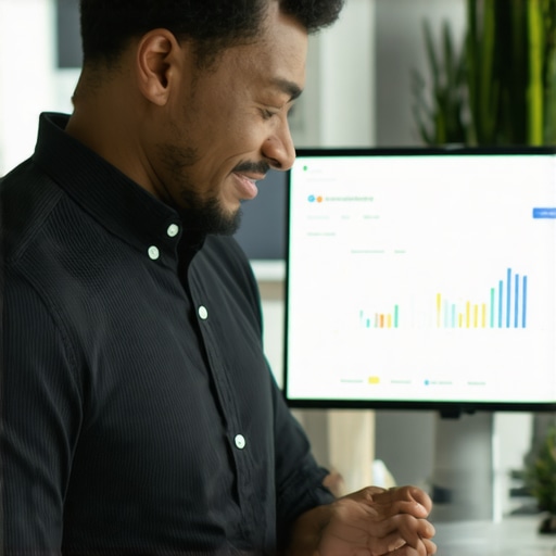 Business owner optimizing GMB profile on computer with analytics