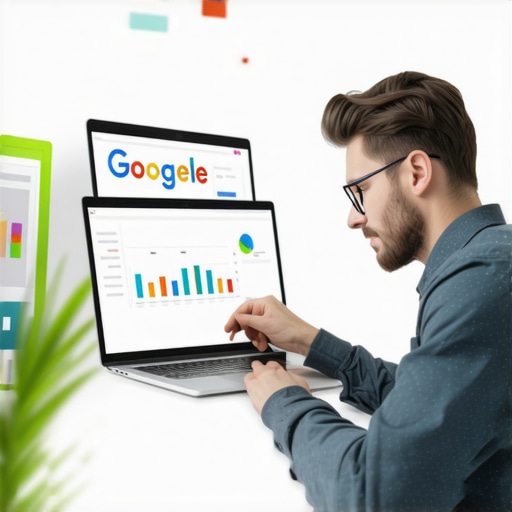 A person fixing their Google My Business profile on a laptop with graphs and alerts.