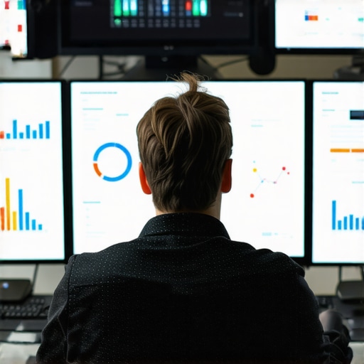 Person reviewing local SEO metrics on screens to maintain GMB rankings.