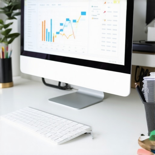 Desk with SEO software and reports for local Google My Business management.