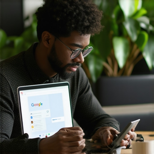 Business owner optimizing Google My Business profile on laptop